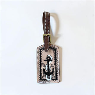 Anchor tooled leather luggage tag