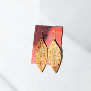 Tan tooled leather earrings