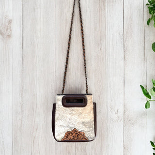 Cowgirl tooled leather & cowhide crossbody bag