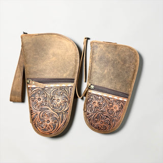 Rustic tooled leather pistol case