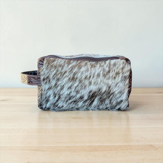 Brown cowhide & leather makeup bag