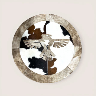 3x3’ Thunderbird cowhide patchwork rug