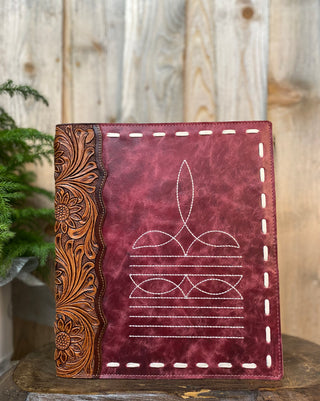 Pink Boot-Stitch Tooled Leather Planner/Portfolio