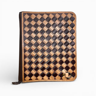 Brown checker tooled leather portfolio