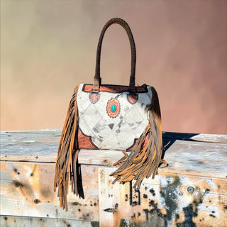 Western fringe cowhide handbag