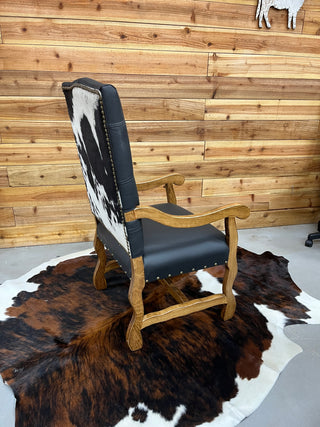 Black genuine cowhide & leather arm chair