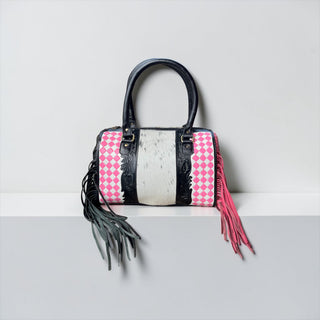 Pink/black checker speedy bag