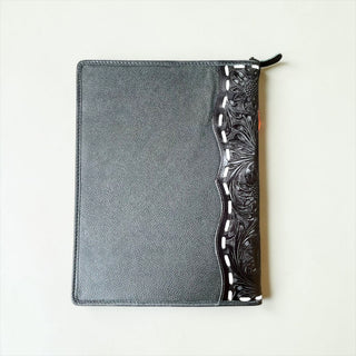 Black tooled leather & cowhide planner