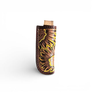 Sunflower tooled leather knife sheath
