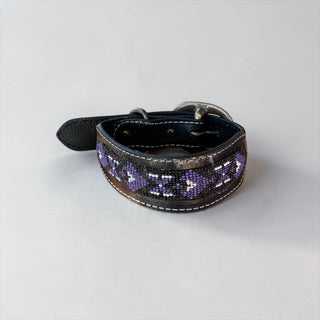 Purple tooled leather dog collar