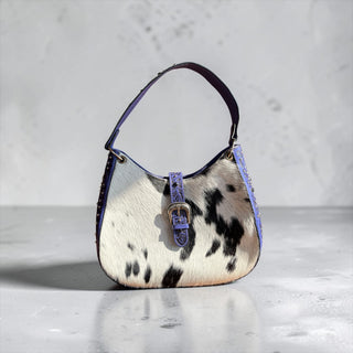 Purple tooled leather & cowhide shoulder bag