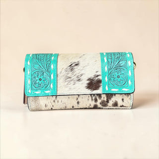 Turquoise tooled leather crossbody wallet