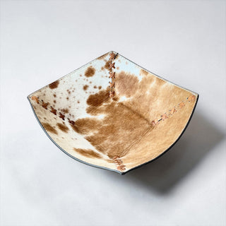 Tan leather & cowhide bowl