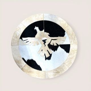3x3’ Thunderbird cowhide patchwork rug