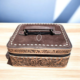 Brown BootStitch suede & tooled leather jewelry box