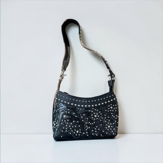 Black tooled leather shoulder bag