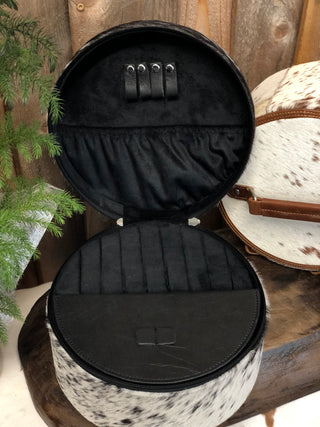 Black Round Cowhide Jewelry Box