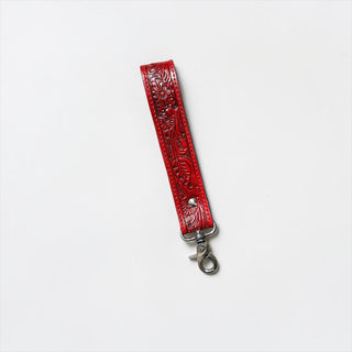 Red tooled leather wristlet