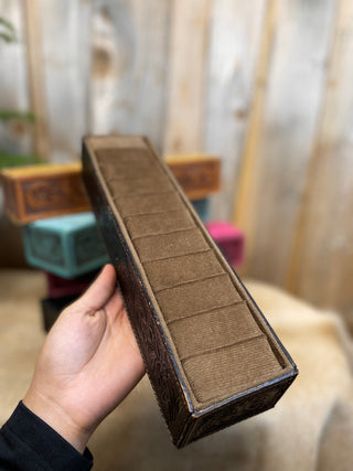 Brown Tooled Leather Ring Holder