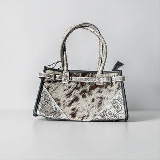 Silver cowhide & tooled leather shoulder bag