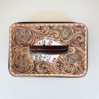 Cards tooled leather & cowhide jewelry box