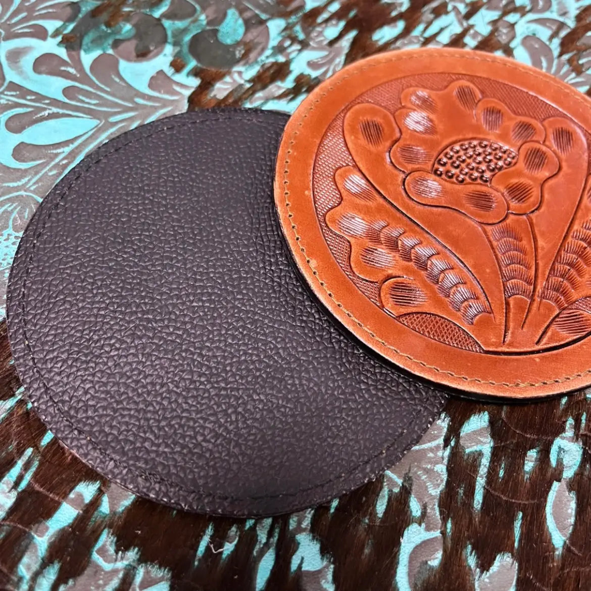 Western Tooled Leather Coasters - 6pc Set
