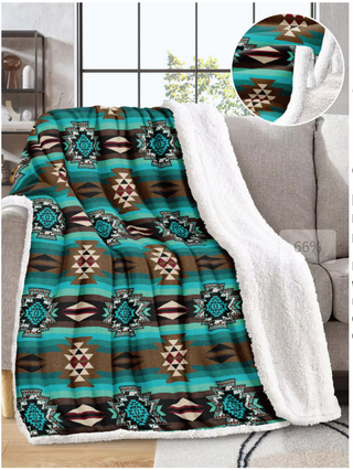 Aztec Inspired Sherpa Throw Blanket - Queen Size