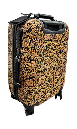 Floral tooling print luggage rolling suitcase