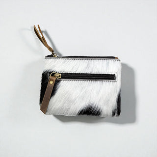 Cowhide & leather coin pouch