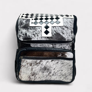 Checkered tooled & cowhide backpack