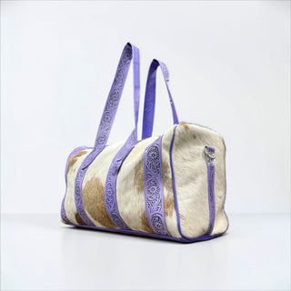 Purple tooled leather & cowhide duffle bag