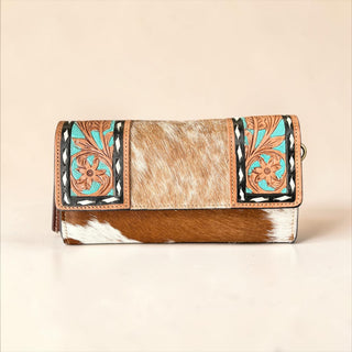 Turquoise tooled leather crossbody wallet