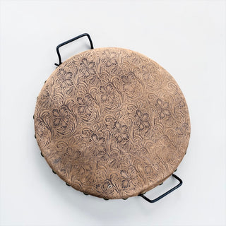 Brown tooled leather tray