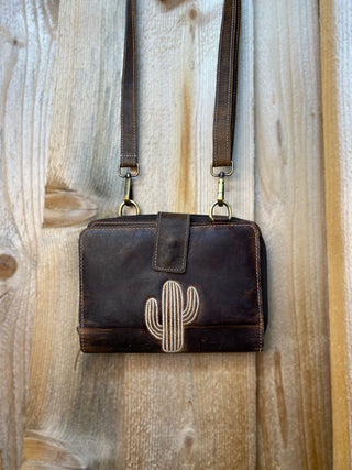 Cactus Rustic Leather All Tooled Leather Crossbody