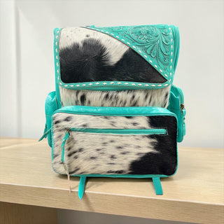 Turquoise tooled leather & cowhide backpack