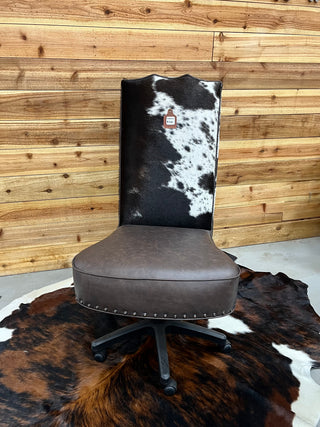 Salt pepper genuine cowhide & leather armless office chair