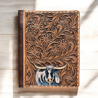 Lola tooled leather & cowhide folder