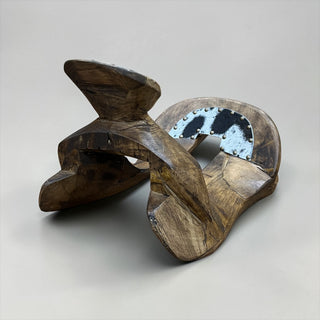Black/white cowhide wood saddle decor