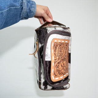 Sol tooled leather & cowhide toiletry bag