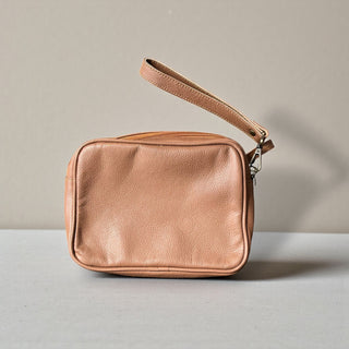 Tan leather & cowhide wipes bag