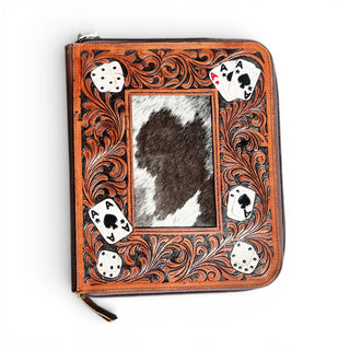 Cards tooled leather & cowhide zipper planner