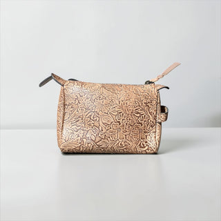 Floral embossed leather makeup bag