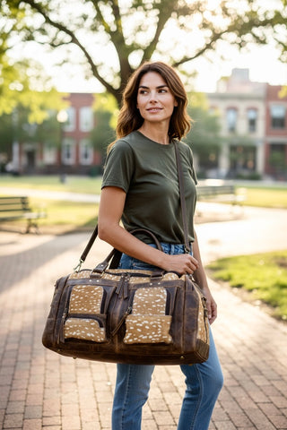 Deer cowhide & leather duffle bag
