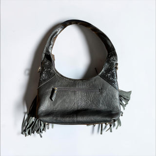 Black cowhide fringe shoulder bag