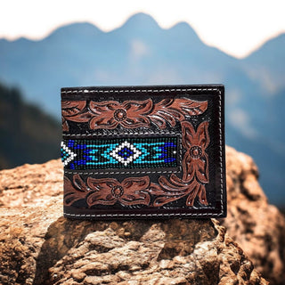 Blue Aztec tooled leather men’s wallet