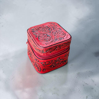 Red tooled leather jewelry box