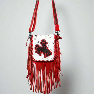 Red bucking fringe crossbody bag