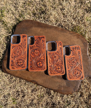 Phone Case Tooled Leather Floral