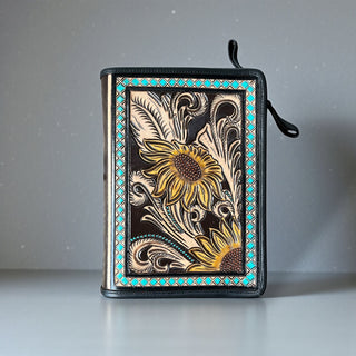 Sunflower tooled leather zipper Bible cover