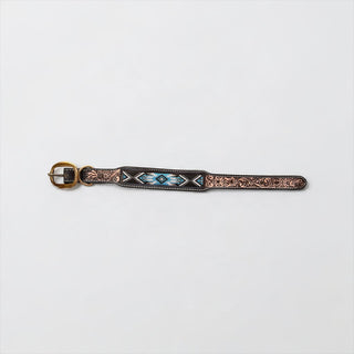 Blue Aztec tooled leather dog collar